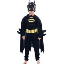 Inu Erkek Çocuk Doğum Günü Konsepti Kaslı Kabartmalı Pelerinli Batman Kostümü + Batman Maskesi