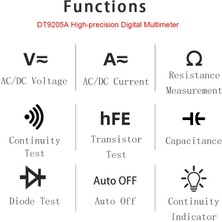 Profesyonel Multimetre Dijital DT9205A Manuel Test Cihazı Hfe Kapasite Ac Dc 1000V 20A Gerilim Ölçer Transistör Test Cihazı