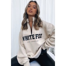 Madmext Bej Fermuar Detaylı Baskılı Sweatshirt Mg1246