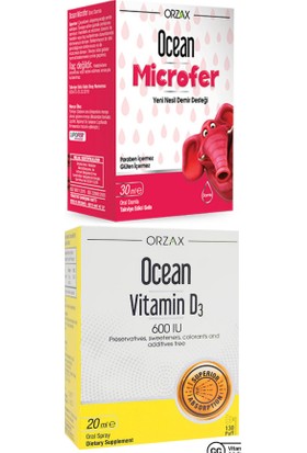 Orzax Microfer Oral Damla 30 ml + Ocean Vitamin D3 600IU Sprey 20 ml
