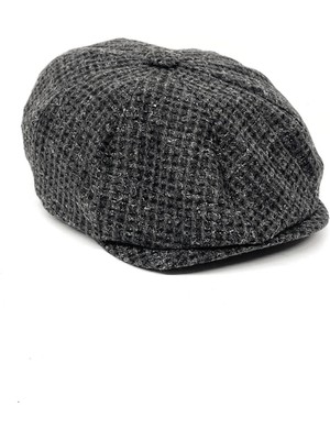 Kravatkolik Gri - Siyah Yün Erkek Kasket Şapka KST53