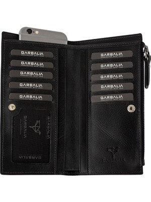 Garbalia Rio Vintage Deri El Saplı Fonksiyonel Portföy Kartlık Cüzdan Siyah