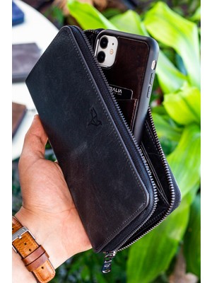 Garbalia Murphy Crazy Deri Telefon Bölmeli Mıknatıslı   Portföy Cüzdan Siyah