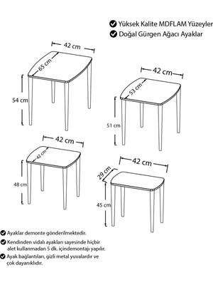 Canisa Concept Lyon Serisi Mdf  1.sınıf 4 Lü Zigon Sehpa Takımı