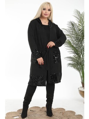 Kheos Kadın Kapüşonlu Hırka Uzun Kol Cep Pul Detaylı %95 Pamuk Kumaş ile Şık Tasarım