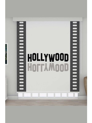 Grandgri Hallywood Film Şeridi Temalı Su Bazlı Tekstil Boya Baskılı Genç Odası ve Salon Stor Perde