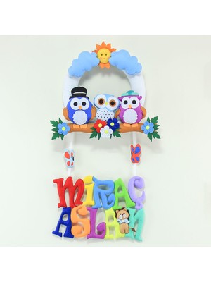 Renkli Hayallerim Miraç Aslan Isimli Baykuş Bebek Odası Kapı Süsü