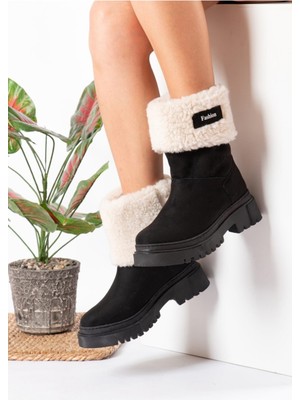 Belpino Kadın Tüylü Kısa Uzun Kalın Taban Ugg Model Dikişli Bayan Bot