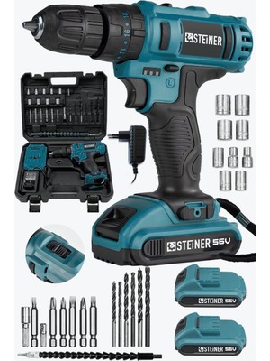 Steiner Germany Technology Darbeli 56 V 5 Ah Bakır Sargılı Çift Akülü Şarjlı Vidalama Matkap Mvi Set