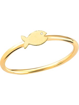 Engingold 14 Ayar Altın Minimal Balık Yüzük