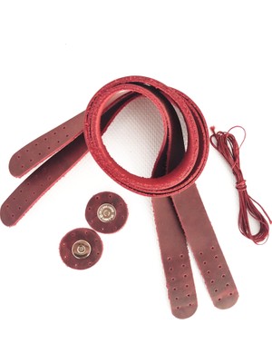 Alfa Tasarım Atölyesi Deri Çanta Sapı Çift 75 Cm Mıknatıslı Çanta Çıtçıtı Mumlu Ip Set