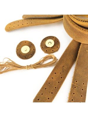 Alfa Tasarım Atölyesi Deri Çanta Sapı Çift 75 Cm Mıknatıslı Çanta Çıtçıtı Mumlu Ip Set