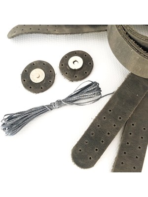 Alfa Tasarım Atölyesi Deri Çanta Sapı Çift 75 Cm Mıknatıslı Çanta Çıtçıtı Mumlu Ip Set