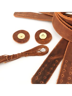 Alfa Tasarım Atölyesi Deri Çanta Sapı Çift 75 Cm Mıknatıslı Çanta Çıtçıtı Mumlu Ip Set