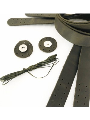 Alfa Tasarım Atölyesi Deri Çanta Sapı Çift 75 Cm Mıknatıslı Çanta Çıtçıtı Mumlu Ip Set