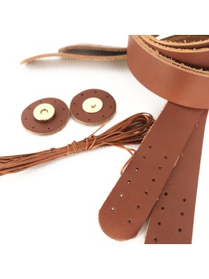 Alfa Tasarım Atölyesi Deri Çanta Sapı Çift 75 Cm Mıknatıslı Çanta Çıtçıtı Mumlu Ip Set