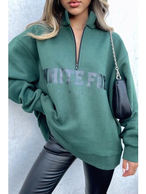 Madmext Mad Girls Haki Fermuar Detaylı Sweatshirt MG1246