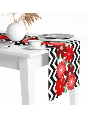 Tropik Home Dijital Baskılı Çiçek Desen Renkli Baskılı Masa ve Sunum Runner 40X145 Tropikhome