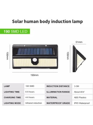 Solar Dış Mekan Aydınlatma Bahçe Lambası 190 Ledli Çakarlı