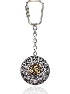 Midyat Nurtaş Gümüş Ayyıldız ve Tuğra Işlemeli 925 Ayar Gümüş Anahtarlık