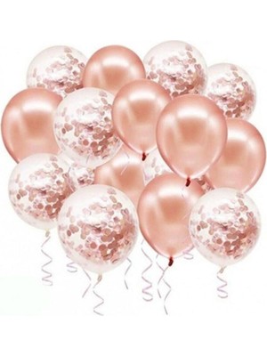 Bal10 Dünyası Rose Gold Konfetili Balon Seti 20 Adet Rose Pembe