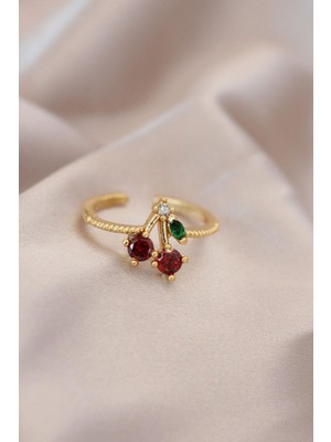 Clariss Ayarlamalı Metal Renkli Zirkon Taşlı Kiraz Yüzük