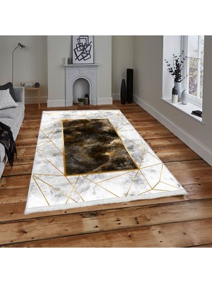 Bazaar Forum Bazaarforum Dekoratif Saçaklı Mermer Desen Yeni Model Pvc Deri Kaymaz Taban Dijital Baskı Halı 80X140CM CK-548