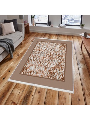 Bazaar Forum Bazaarforum Dekoratif Saçaklı Mermer Desen Yeni Model Pvc Deri Kaymaz Taban Dijital Baskı Halı 80X140CM CK-658