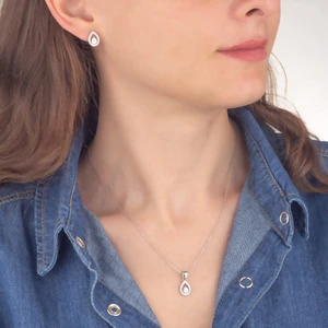 Miavi Silver 925 Ayar Gümüş Pırlanta Modeli Damla Kolye Küpe Set