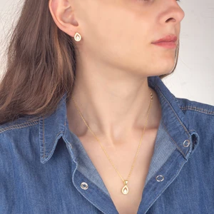 Miavi Silver 925 Ayar Gümüş Pırlanta Modeli Damla Kolye Küpe Set