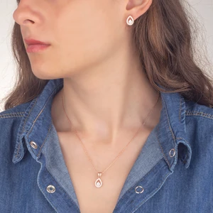 Miavi Silver 925 Ayar Gümüş Pırlanta Modeli Damla Kolye Küpe Set