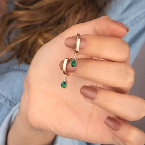 Miavi Silver 925 Ayar Gümüş Zümrüt Taşlı Sallantılı Damla Küpe 