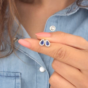 Miavi Silver 925 Ayar Gümüş Safir Taşlı Damla Küpe