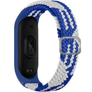 Case 4U Xiaomi Mi Band 6 / Mi Band 5 / Mi Band 4 / Mi Band 3 Akıllı Bileklik Hasır Örgü Suya Dayanıklı Kordon Kayış KRD-49 - Mavi - Beyaz