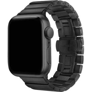 Case 4U Apple Watch Uyumlu Seri 7/6/SE/5/4 Metal Katlamalı Kırılmalara Dayanıklı Kordon Kayış KRD-41 42mm 44mm 45mm - Siyah