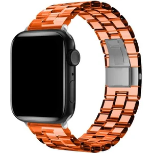 Case 4U Apple Watch Uyumlu Seri 7/6/SE/5/4 Renkli Transparan Sert Silikon Çerçeveli Kordon Kayış KRD-33 42mm 44mm 45mm - Turuncu