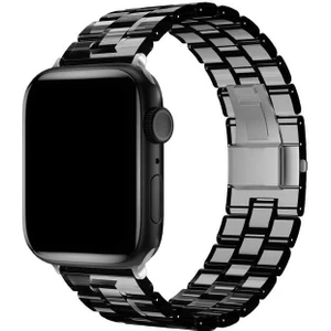 Case 4U Apple Watch Uyumlu Seri 7/6/SE/5/4 Renkli Transparan Sert Silikon Çerçeveli Kordon Kayış KRD-33 42mm 44mm 45mm - Siyah