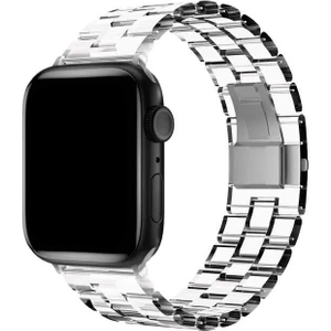 Case 4U Apple Watch Uyumlu Seri 7/6/SE/5/4 Renkli Transparan Sert Silikon Çerçeveli Kordon Kayış KRD-33 38mm 40mm 41mm - Şeffaf
