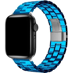 Case 4U Apple Watch Uyumlu Seri 7/6/SE/5/4 Renkli Transparan Sert Silikon Çerçeveli Kordon Kayış KRD-33 42mm 44mm 45mm - Mavi
