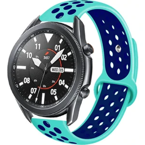 Case 4U Samsung Galaxy Watch 3 Kordon Kayış Spor Delikli Esnek Silikon KRD-02 45mm - Turkuaz - Mavi