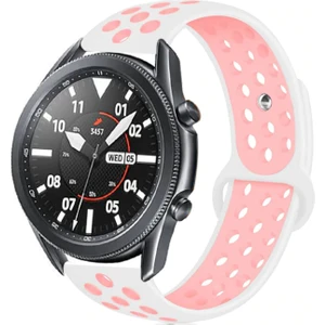 Case 4U Amazfit GTR Kordon Kayış Spor Delikli Esnek Silikon KRD-02 47mm - Beyaz - Pembe