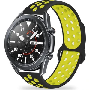 Case 4U Amazfit GTR Kordon Kayış Spor Delikli Esnek Silikon KRD-02 47mm - Siyah - Sarı