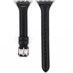 Case 4U Apple Watch Uyumlu Seri 7/6/SE/5/4 Dikişli Deri Kordon Kayış KRD-28 42mm 44mm 45mm - Siyah