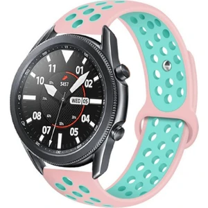 Case 4U Samsung Galaxy Watch 3 Kordon Kayış Spor Delikli Esnek Silikon KRD-02 45mm - Pembe - Yeşil
