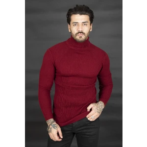 Bordo Yarım Balıkçı Yaka Çizgili Örme Kazak 2100015