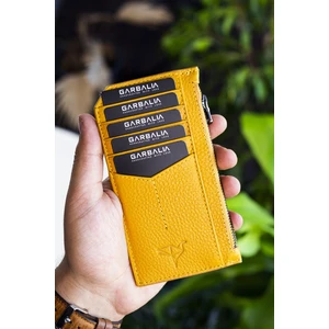 Blush Hakiki Deri Fermuarlı Unisex Kartlık Cüzdan Hardal Sarısı