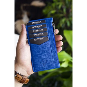 Blush Hakiki Deri Fermuarlı Unisex Kartlık Cüzdan Saks Mavi