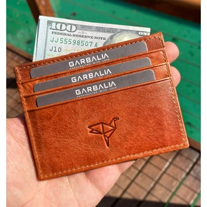 Seul Crazy Deri Çift Taraflı Unisex Kartlık Cüzdan Taba