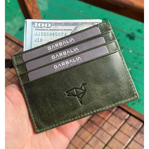 Seul Crazy Deri Çift Taraflı Unisex Kartlık Cüzdan Yeşil