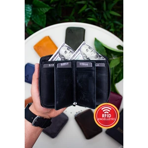 Fargo Vintage Deri Fermuarlı  Kartlık Cüzdan Siyah